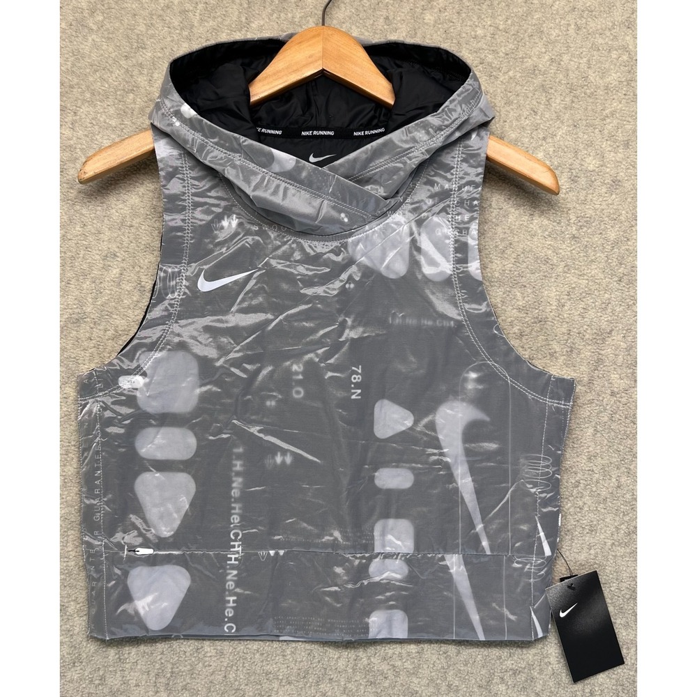 NWT Nike ISPA Womens Air Hooded Vest Jacket‎ Gray Running Cropped Standard Fit S
